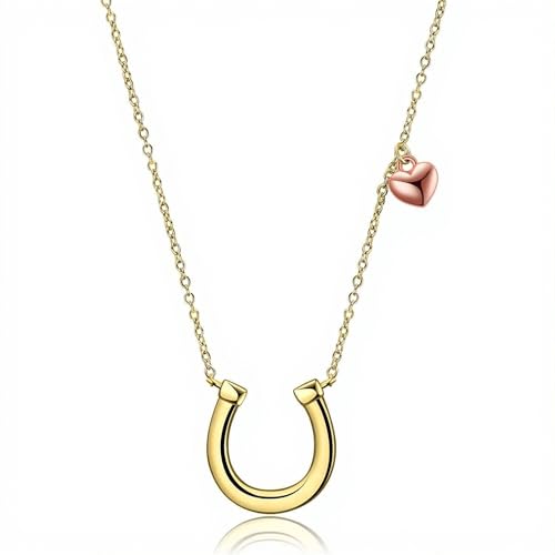 KQF 14K Real Gold Lucky Horseshoe Necklace Solid Gold Heart Charm Pendant jewelry Birthday Gift for Women