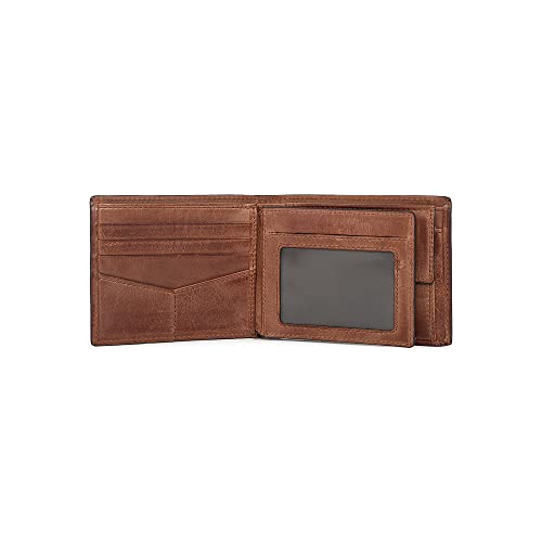 Image of Fossil Men's Wallet, Derrick Leather RFID-Blocking Wallet, Bifold with Coin Pocket, Brown