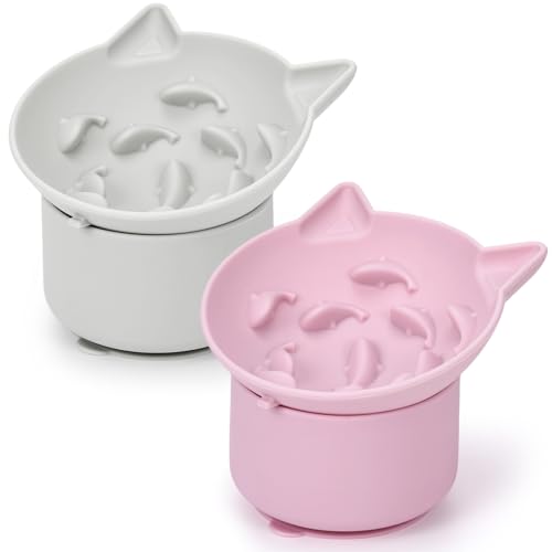 Funnymoom 2 Pack Silicone Cat Slow Feeder, Elevated Slow