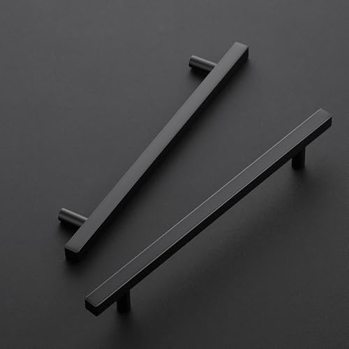 Image of Ravinte 10 Pack 7-1 /2 Inch Cabinet Pulls Black Sqaure Kitchen Cabinet Handles Black Cabinet Hardware Stainless Steel Drawer Pulls 10 Inch Overall Length with Mounting Template