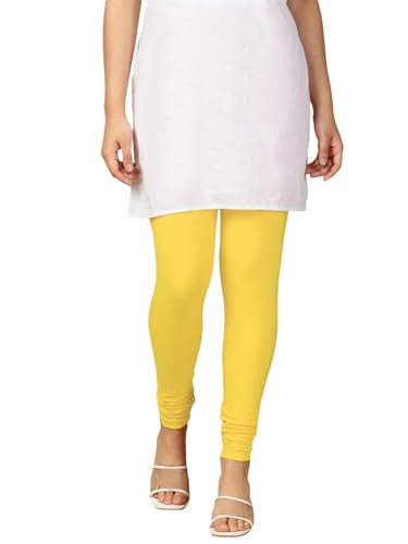 Image of Lux Cozi PYNK Solid Premium Cotton Lycra Churidar Leggings for Women | Regular Fit Elastic Waist Full Length Women Leggings | Free Size