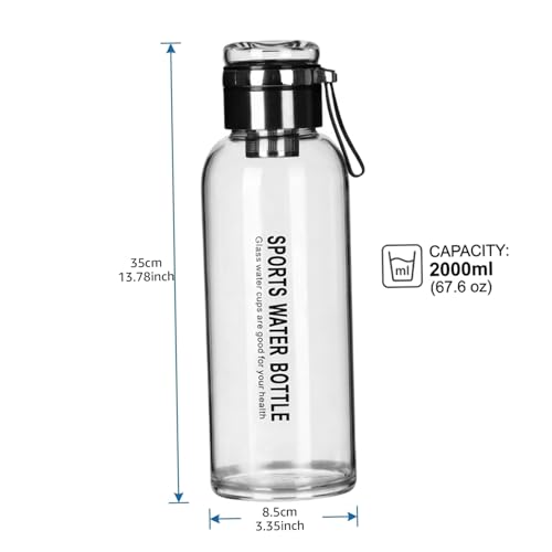 Botella de agua de vidrio 2 litros resistente a roturas con tapas dobles e infusor 4