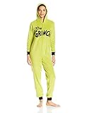 Dr.Seuss Women's Grinch Hoodie Union Suit, Green, Medium