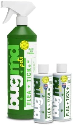 BugMD Flea and Tick Concentrate (3.7 oz, 2 Pack)- Essential Oil-Powered Formula, Controls Fleas, Ticks, Mites in Dogs, Cats, and Other Furred Animals, Spray on Pet Beds, Kennels
