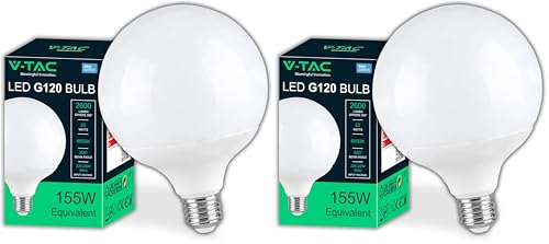 V-TAC Ampoule LED Globe avec Chip Samsung E27 22W (équivalent 155W) G120-2600 Lumen - Ouverture du faisceau lumineux 200° - Efficacité Maximale et Économie d'Énergie - 6500K Blanc Froid (Lot de 2)