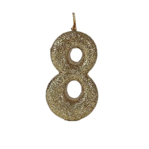 Image of Wanna Party Number 8 Glitter Gold Candle for Birthday Decoration Items /Cake Toppers /Cake Decorations