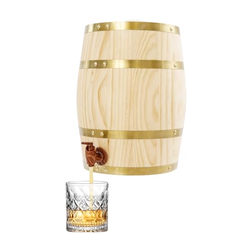 Barril de vino de madera dispensador de bebidas 10L barril de whisky con grifo, barril vertical de cerveza vintage pino resina 30kg capacidad 26cm color madera para bar bodega decoración ron Brandy
