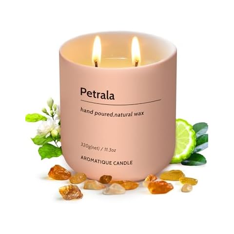 Petrala Scented Candles Jar Candle, Natural Soy Aromatherapy Candle, Musk & Amber Home Scented Scented Candle 11.3 Oz 50 Hours Burn Time Aesthetic Candle Set Gift for Women Cover