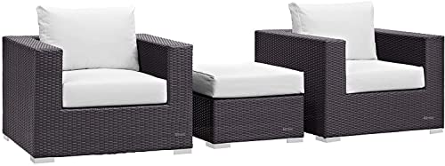 Image of Amazon Brand - Solimo Solara Outdoor 3 Piece Sofa Set | Balcony Sofa | Patio Furniture Sets | Conversation Sets | Wicker | Garden | Balcony | (Brown-White)