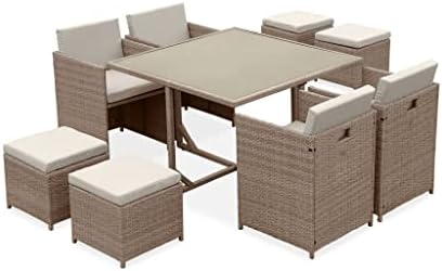 Salon De Jardin 5 Places En Résine Tressée Plate – Alba – Résine