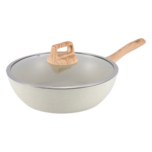 TS TAC-SKY Sartén Antiadherente De 28 Cm Con Tapa - Ideal For Saltear Y Freír En Sartén, Compatible Con Cocinas De Inducción Y Gas(White)