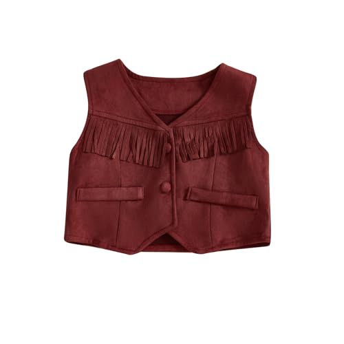Kids Baby Boy Girl Faux Suede Vest Top Vintage Tassel Wasitcoat Western Cowboy Cowgirl Sleeveless Outwear 1-7T