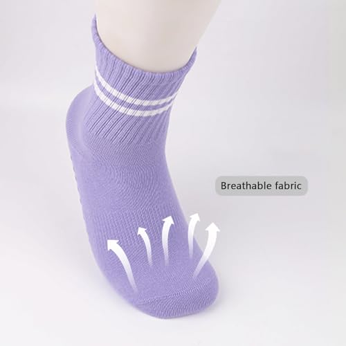 Image of Womens 4Pcs Pilates Grip Socks Non Slip Yoga Socks with Grips Barre Hospital Athletic Socks for Women