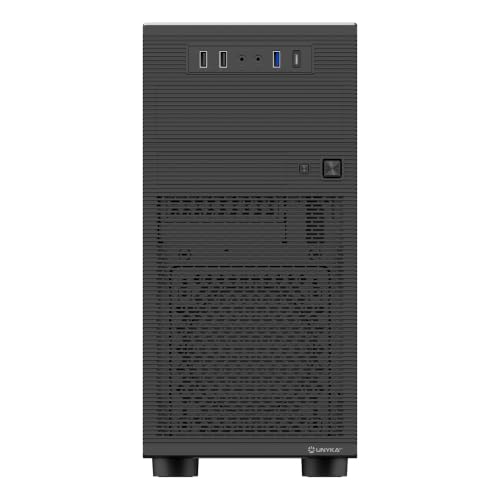 Gabinete UNYKAch Aero C15 Micro ATX con USB-C frontal, ventilador 80mm incluido, compatible con mATX/ITX y GPU de hasta 300mm, 2 SSD + 2 HDD, bahía externa 5.25" para DVD o lector de tarjetas miniatura 2