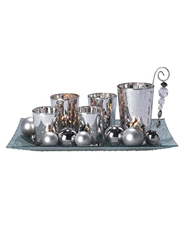 18-TLG. Glas-Kerzenhalter-Set, Silber