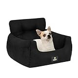 Veehoo Dog Car Seats for Small Dogs, Soft Cotton Dog Booster Seat Bed, Washable & Portable Pet Carseat Travel Bed with Safety Leash, Storage Pocket and Anti-Slip Bottom for Dog, Puppy, Cat, Black