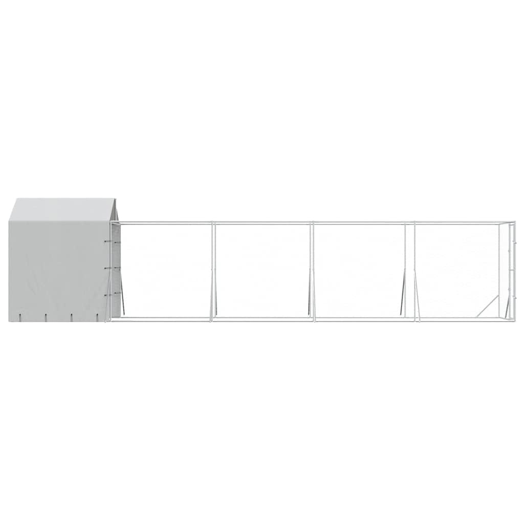 Perrera para perros con techo plateado, acero galvanizado, 2 x 10 x 2,5 m, resistente a la intemperie, con puerta y protección, ideal como salida, recinto al aire libre, parque para perros y