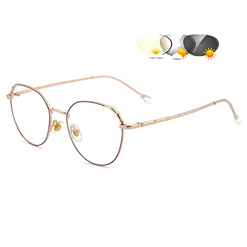 Eyetary Lunettes de Lecture Bifocales Légères Solaire - Lunettes Solaires Transition Photochromique Femmes, Lentille antireflet/Grossissement 1,00 à 4,00 Force (+3.5, GoldFrame&Orchid) Cover