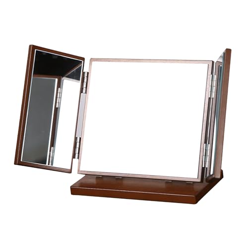 Miroir pliant à trois faces en bois sculpté marron au design fleur unique