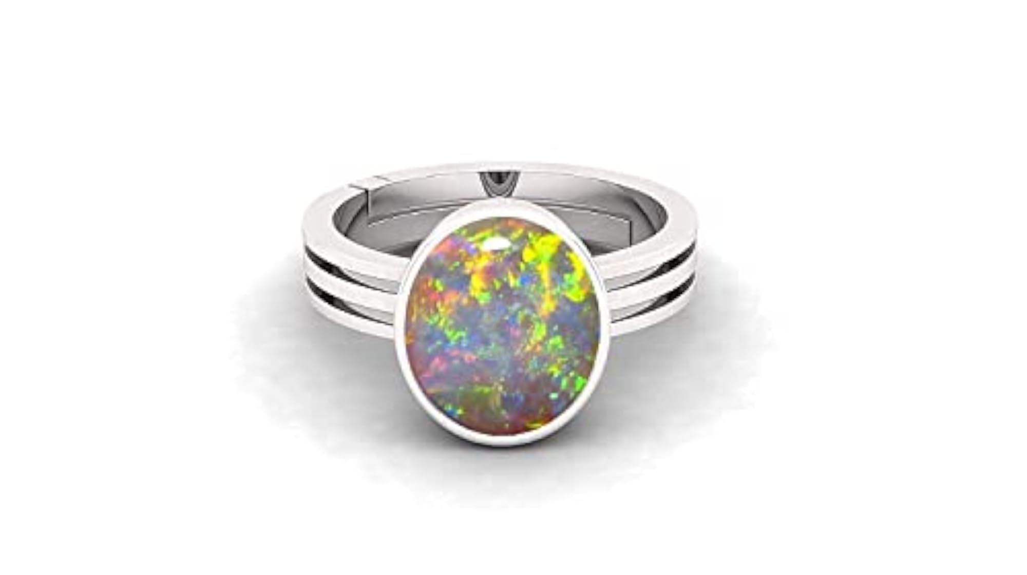 Women's 7.00 Ratti Natural Certified White Opal Silver Adjustable Ring