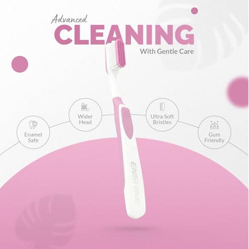 Image of Enshine Advance Clean + Toothbrush Set | Ultra Soft Bristles, Compact Brush Head & Effective Tongue Cleaner | Complete Oral Care Manual Tooth Brush Set for Adults - Pack of 4 (Multicolor)