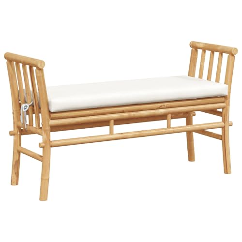 vidaXL Banco Exterior Minimalista para Dos Con Cojines Crema Blanca | Estructura de Madera Maciza de Bambú Resistente a UV Perfecto Para Jardín o Balcón |