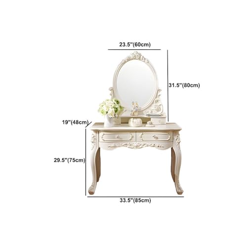 NIUYAO Vanity Mirrored Simple Victorian Style Standard Modern Dressing Table Wood Desk 4 Drawers Make-up Vanity Table Without Stool for Bedroom Dressing Room -33.5" L x 20" W x 61" H