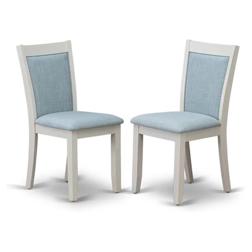East West Furniture MZC0T15 Monza Parsons Dining Chairs - Baby Blue Linen Fabric Padded Chairs, Set of 2, Wirebrushed Linen White