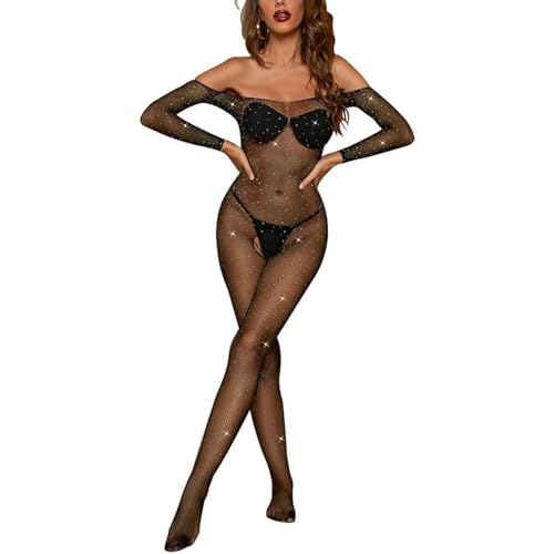 JENCVNL Femme Bodystocking Sexy Résille Lingerie Fishnet Bodys Combinaison Ouverte RéSille Bodysuit Babydoll Bas Dentelle Lingerie Érotique pour Femmes...