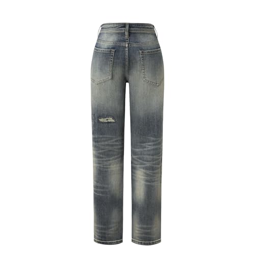 Men's Regular Comfortable Elastic Ripped Car Stitching Messy Straight Leg Jeans Hip-Hop Trend2