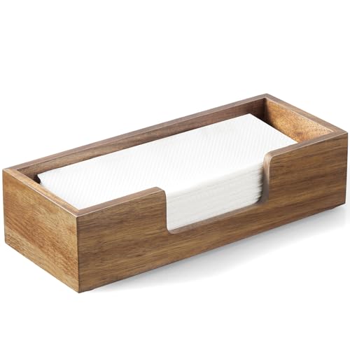 Paper Towel Dispenser Countertop, Acacia Wood Folded Paper Hand Towel Holder for Guest Bathroom, Commercial Tabletop Tissue Dispenser Tray for Multifold C-Fold, Z-Fold, Trifold
