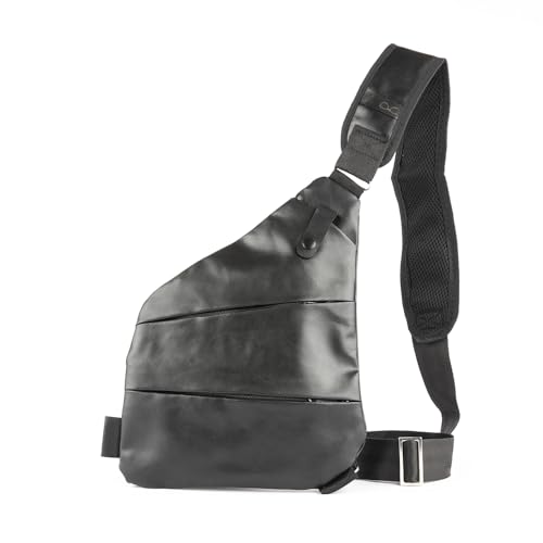 Waterproof Leather Sling Travel Bag for Men and Women, Chest Bag Crossbody Shoulder Bags Crossbody Small Waist Bags Chest Travel Backpack Casual Daypack Black