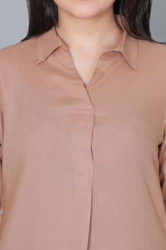 Image of Mlada Rayon Flare Top for Women | 3 /4th Sleeve Regular Fit and Flare Top | Women Office Tops Tunic | Western Long Shirt Top for Women | Shirt Collar Top for Women | Rayon Tunic Tops for Women Western