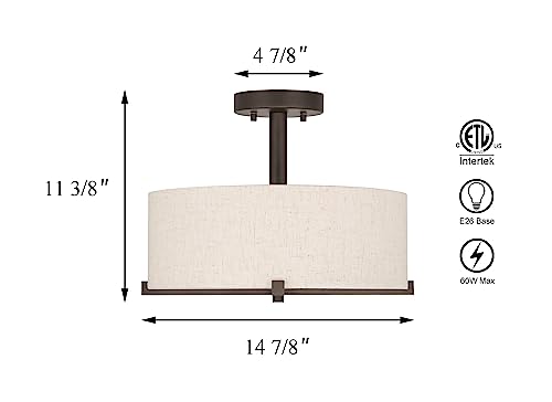 XiNBEi Lighting 3 Light Semi Flush Mount Ceiling Light Fixture, Drum Light with Fabric Shade, Modern Close to Ceiling Lamps for Bedroom, Dining Room, Kitchen, Hallway, Entry, Foyer by XiNBEi Lighting - Used condition - Image 7