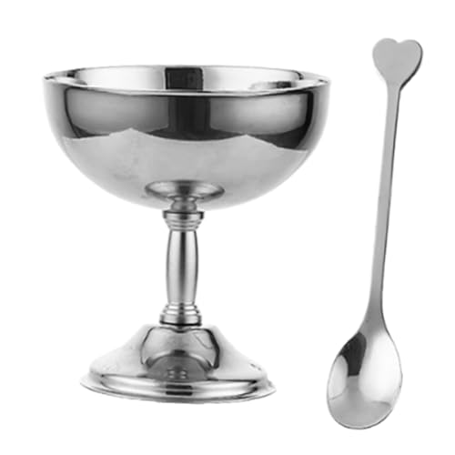Bothyi Stainless Steel Ice Cream Cup, Footed Dessert Sundae Bowl, Pudding Cup for Pub, Restaurant Anniversaries Birthday Party, 160ml