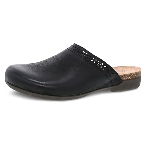 Dansko Robbie Mule para mulheres – Palmilha de espuma viscoelástica e cortiça para conforto e suporte do arco – Calçado versátil casual a elegante, Preto, 6.5-7
