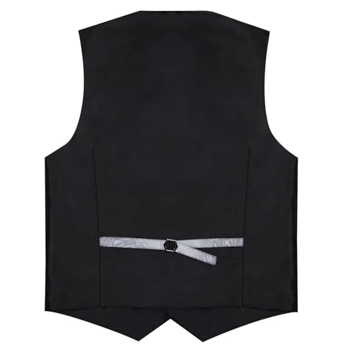 Image of DiBanGu Mens Paisley Suit Vest Silk Jacquard Waistcoat and Necktie Set Formal Shawl Collar Dress Vest 7PCS for Wedding Party