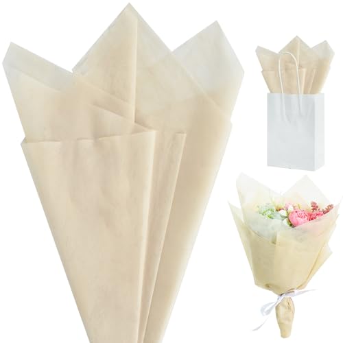 BEISHIDA 20 Sheet Khaki Korean Flower Wrapping Paper, 22 x 22 Inch/pcs Tissue Paper for Flower Bouquet Gift Wrapping, Mother's Day Valentine's Day Graduation Gift Floral Wrap