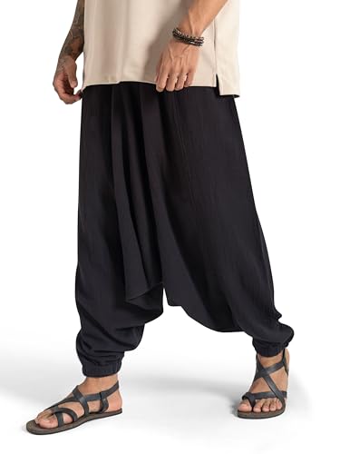 Image of The Veshti Company Men's Goa Groove Harem Pants | Breathable Cotton Boho Joggers with Relaxed Fit for Yoga, Dance, Travel & Lounge