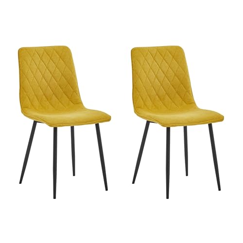 Colenis Chaise Salle à Manger, Lot de 2, Tissu en Lin, Jaune Ocre, Style Contemporain Chic, Chaise Confortable, Assise Stable, métal Noir,Elise