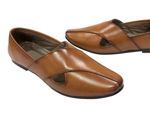Punajbi Jutti for Men Sherwani Jutti Groom Shoes Tan Indian Shoes Breathable Loafers4