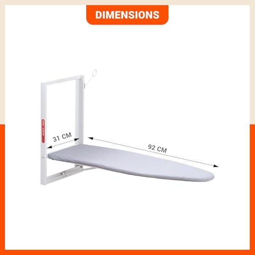 Image of Bathla X-Pres Vault Wall Mounted Ironing Board | Foldable Space Saving Iron Table | Easy-Release Lever | Compact Wall Mount Design for Home & Laundry Room Removable Cotton Cover (Off White)