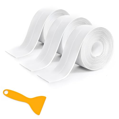Image of Caulk Tape Waterproof Self Adhesive Caulking Tape Sealant Strip, 3 Rolls White Caulk Tape Kitchen Sink Bathroom Bathtub Toilet Caulk Strip with Sealing Tool, Floor Wall Edge Protector(1.5 inch x10.5Ft)