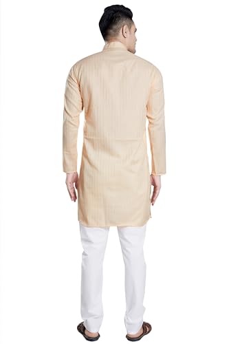 Image of DIVISIVE Men's Self Zari Line Cotton Blend Slim Fit Kurta Pyjama Set