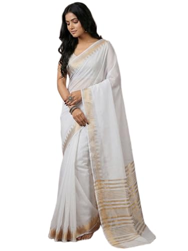 Image of Satrani Women's Cotton Silk Weaving Border Saree with Unstitched Blouse Piece