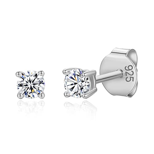 925 Sterling Silver 4 Prong Cubic Zirconia Stud Earrings for Women, Hypoallergenic, Sizes 2mm-6mm