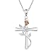 BlingGem Collier pour Femme Croix Rose Argent 925/1000 Oxyde de Zirconium Fleur Pendentif Collier Mère Fille Cadeau Fête des Mères pour Femme