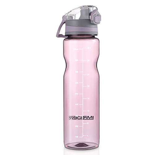 Imrider Sport-Wasserflasche, BPA-frei, wiederverwendbarer Kunststoff, Klappdeckel, großer Auslauf, passt in Halterungen, für Fitnessstudio, Outdoor-Sportarten Cover