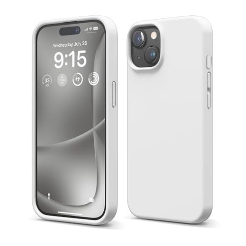 Image of Liquid Silicone Case Compatible for iPhone 15 White | Slim Back Cover | Soft Touch Bumper | Shockproof Drop Protection | Microfiber Cloth Inside | Sleek Solid Design