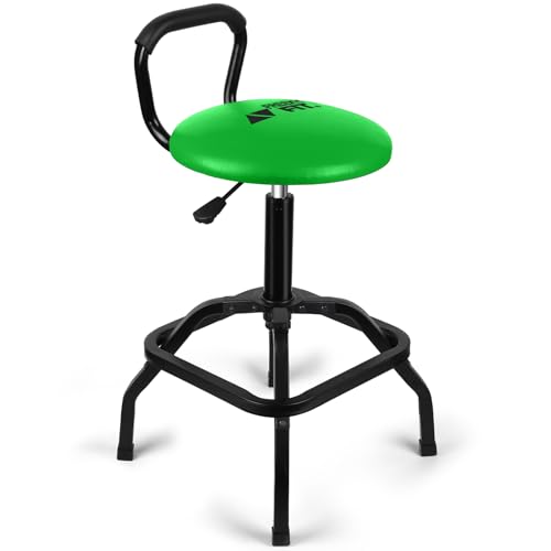 Image of Garage Stool, Adjustable Height Swivel Work Mechanic Shop Stool with Backrest, Pneumatic Shop Chair for Home, Workshop, 300 LBS Capacity, 360 Rotation, Heavy Duty, Green